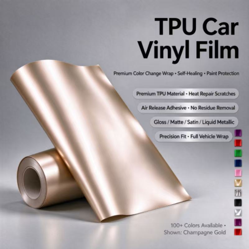 Metallic Champagne Gold TPU Car Vinyl Film | Luxury Satin Gold Auto Wrap