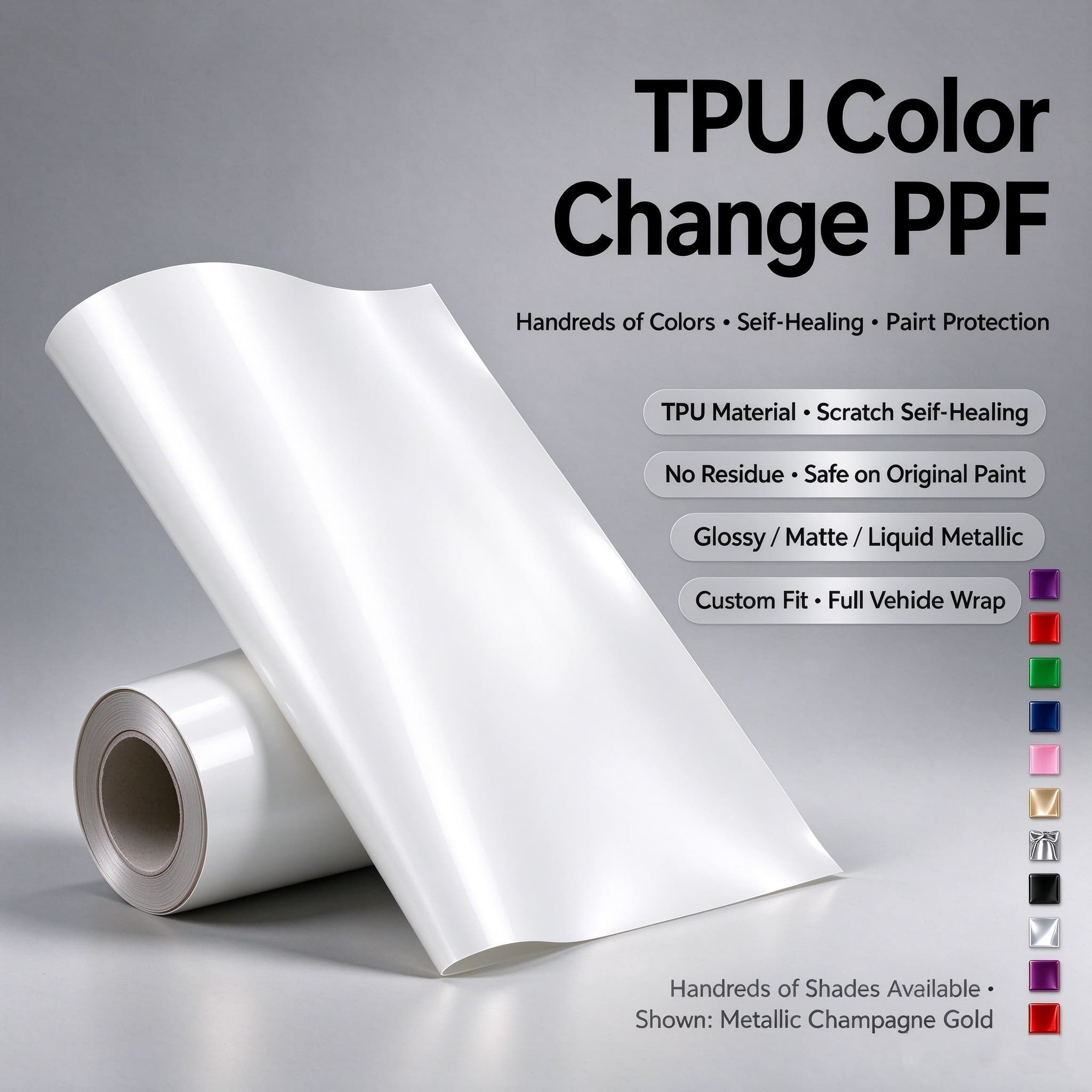 Gloss Crystal White TPU Car Vinyl Film | Self-Healing Color Change Car Wrap