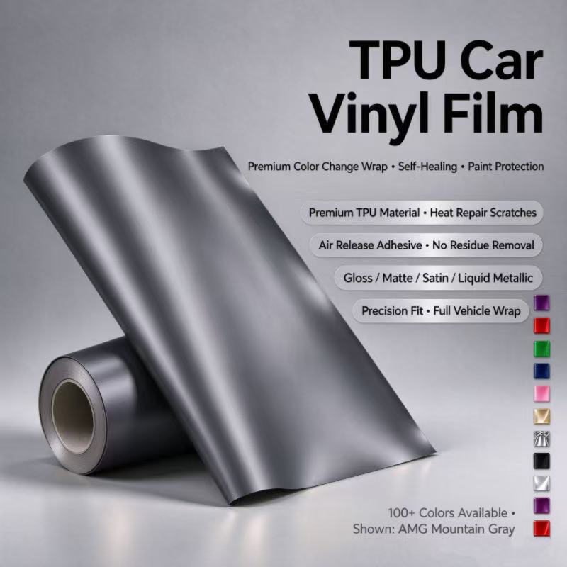 Matte AMG Mountain Gray TPU Car Vinyl Film | Satin Dark Gray Luxury Car Wrap