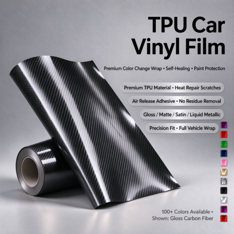 Gloss 3D Carbon Fiber TPU Car Vinyl Film | Textured Weave Sport Auto Wrap