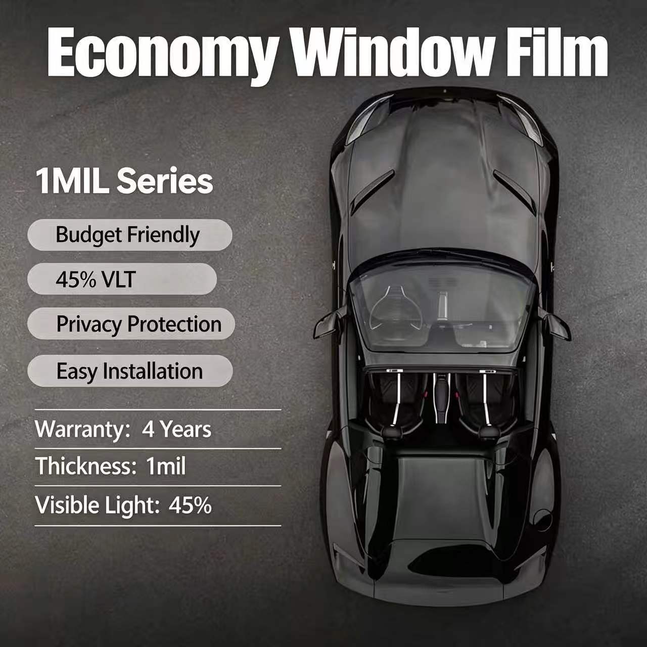 1mil Single-Layer Series Car Window Tint Film | Multi-VLT Shades, 4 Years Warranty, Wholesale