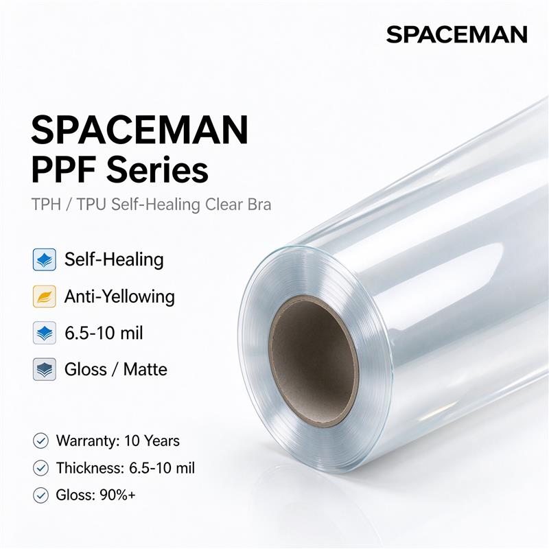 Spaceman PPF Series | TPH & TPU Paint Protection Film, Self‑Healing Clear Bra, 6.5Mil‑10Mil, Gloss / Matte / Black / Sunroof Options